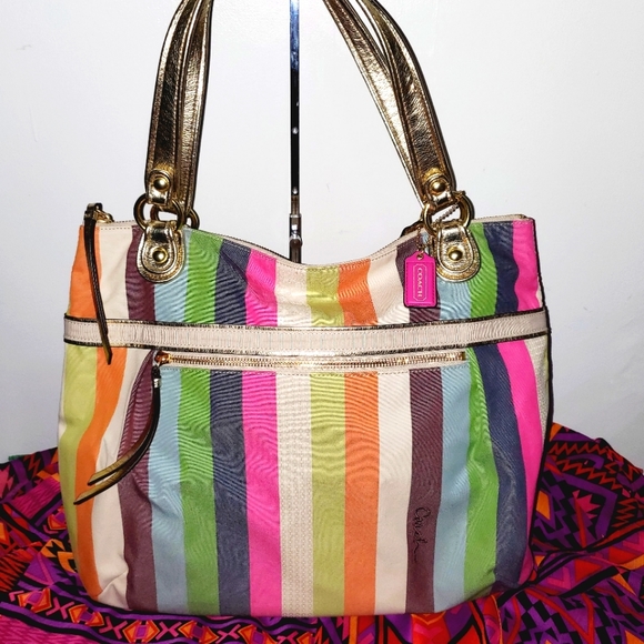 Coach Poppy Legacy Stripe large Tote Bag - Picture 1 of 13